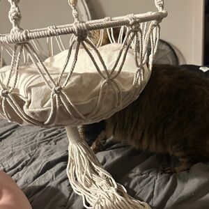 Source Unknown Cream Macrame Cat Bed